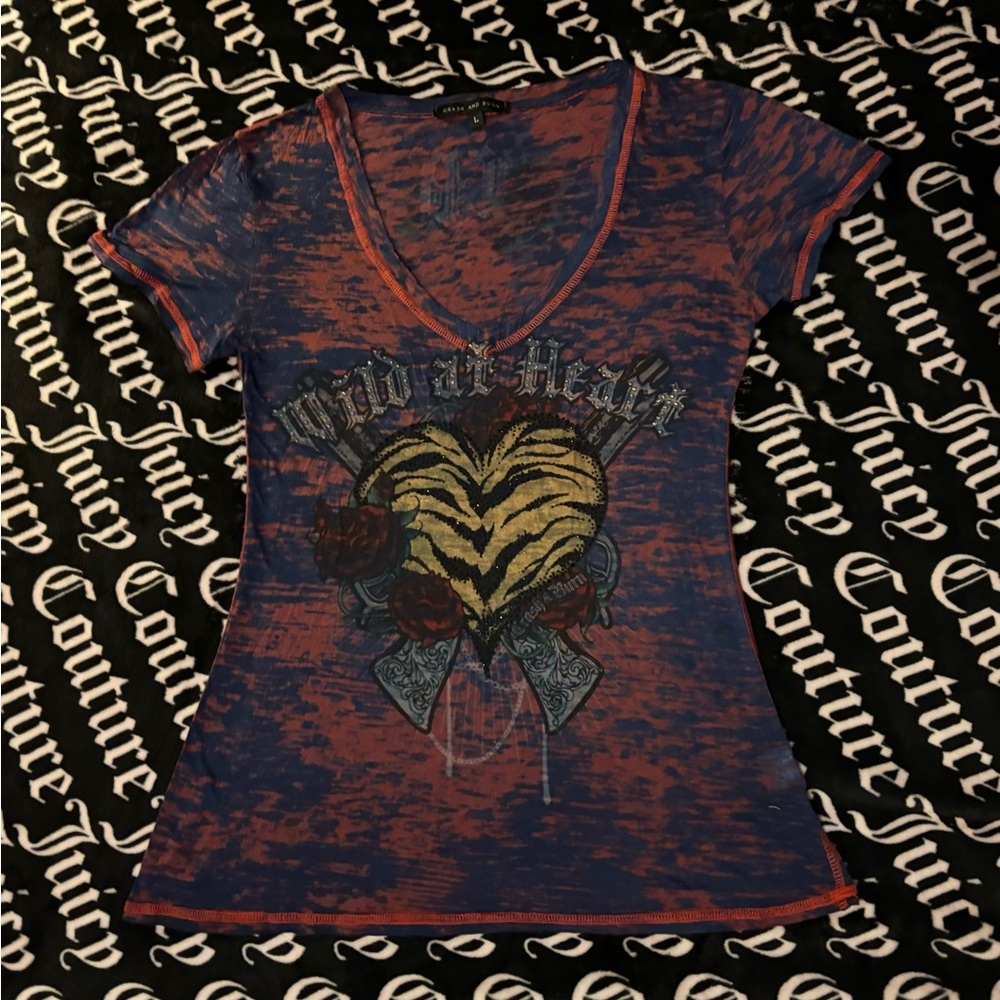 Red and blue blinged y2k fitted t-shirt!!!